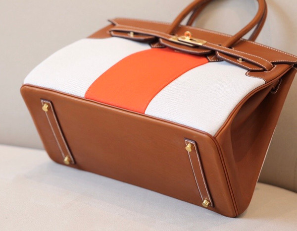 Hermes Birkin 35 Flag Bag Tan Orange Toile Limited Edition