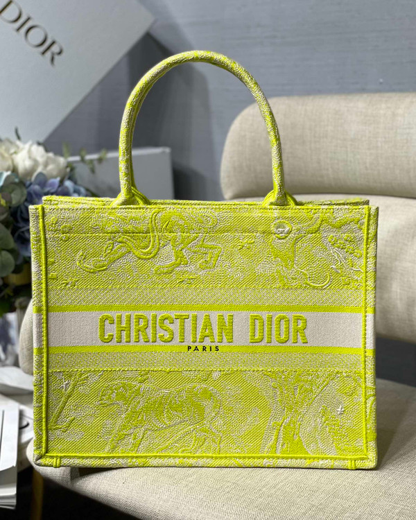 Christian Dior SMALL DIOR BOOK TOTE Lime Toile de Jouy Reverse Embroidery