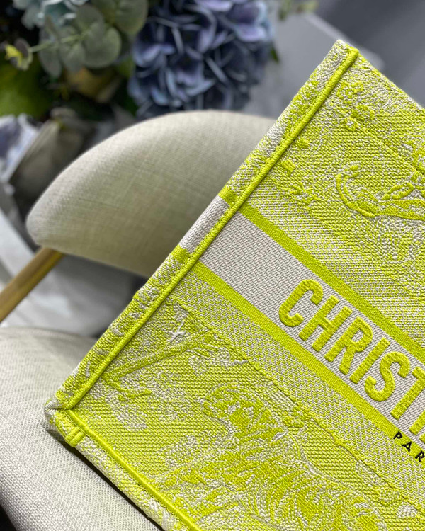 Christian Dior SMALL DIOR BOOK TOTE Lime Toile de Jouy Reverse Embroidery