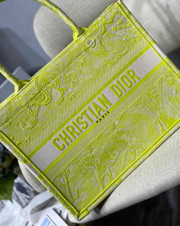 Christian Dior SMALL DIOR BOOK TOTE Lime Toile de Jouy Reverse Embroidery