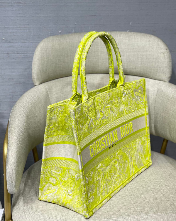Christian Dior SMALL DIOR BOOK TOTE Lime Toile de Jouy Reverse Embroidery