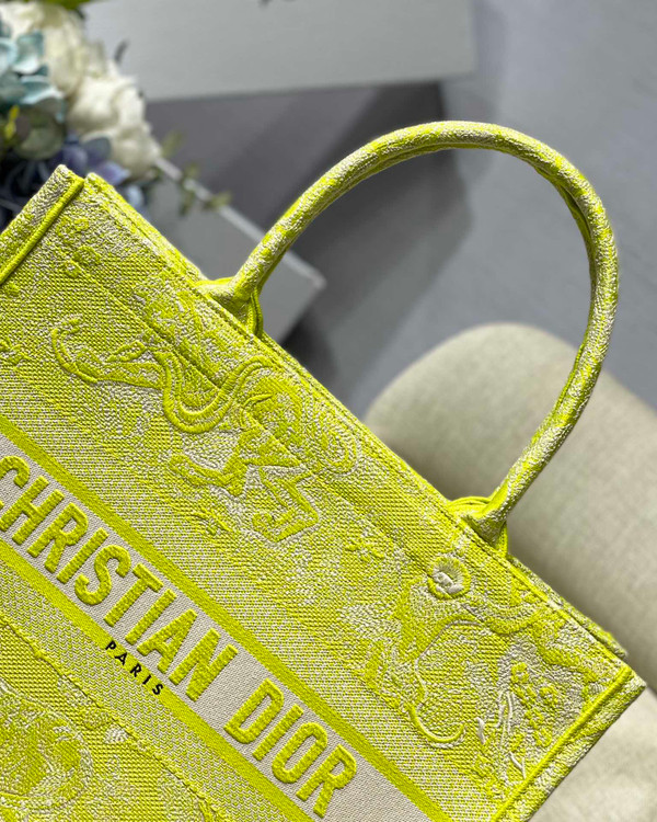 Christian Dior SMALL DIOR BOOK TOTE Lime Toile de Jouy Reverse Embroidery