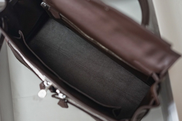 Hermes LIMITED EDITION EBENE SWIFT LEATHER & TOILE LAKIS KELLY 32 WITH PALLADIUM HARDWARE