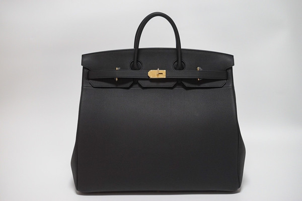 Hermes Black Clemence Leather Gold Hardware Birkin 50 Bag