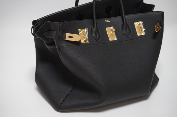 Hermes Black Clemence Leather Gold Hardware Birkin 50 Bag