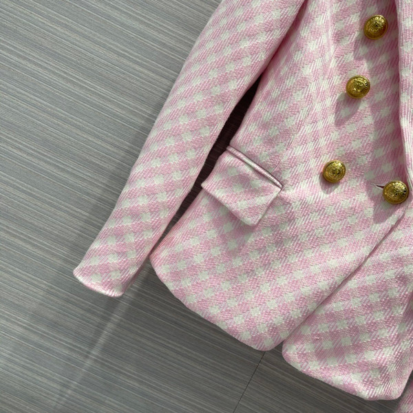 Balmain White and pale pink gingham print tweed jacket