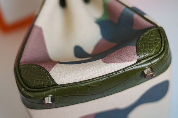 Hermes Limited Edition Birkin Bag 35 In 67 Vert Fonce Alligator and  Camouflage with Palladium hardware