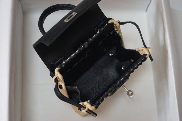 HERMES KELLY 20 MINI PICNIC BLACK SWIFT PALLADIUM HARDWARE