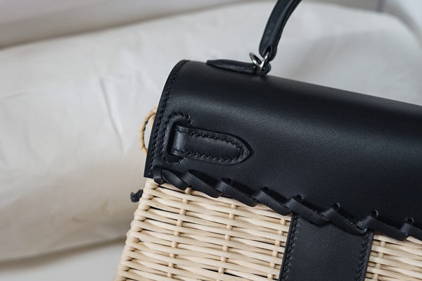 HERMES KELLY 20 MINI PICNIC BLACK SWIFT PALLADIUM HARDWARE
