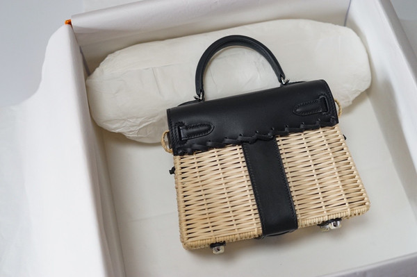 HERMES KELLY 20 MINI PICNIC BLACK SWIFT PALLADIUM HARDWARE