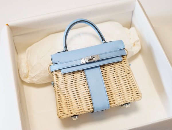 HERMES KELLY 20 MINI PICNIC BLUE SWIFT PALLADIUM HARDWARE