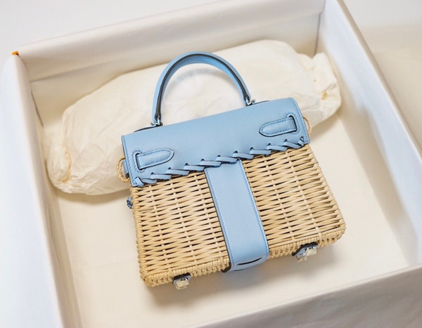HERMES KELLY 20 MINI PICNIC BLUE SWIFT PALLADIUM HARDWARE