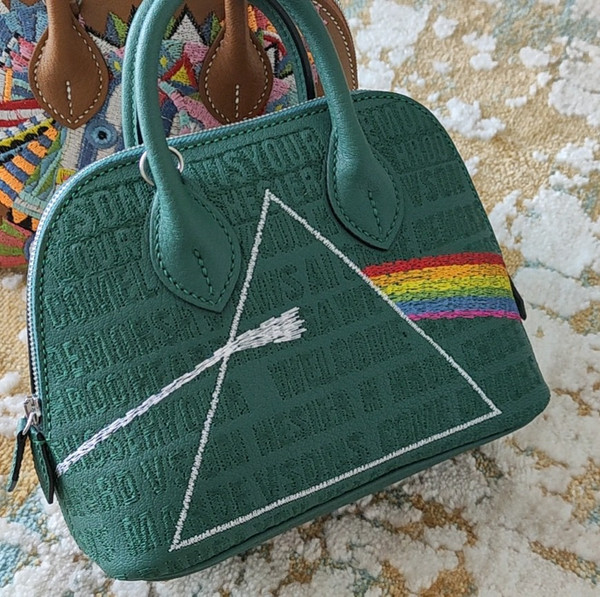 Hermes Green Embroidered Pink Floyd Album Mini Bolide Bag by JAY AHR