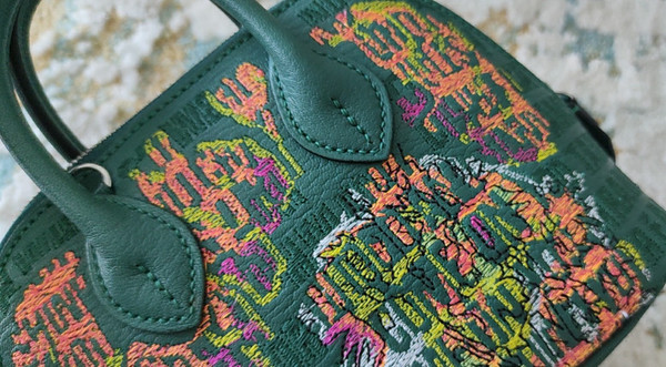 Hermes Green Embroidered Pink Floyd Album Mini Bolide Bag by JAY AHR