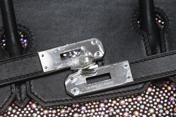 Hermes Black Birkin 30 Swift Leather with Swarovski crystal(Carried by Paris Hilton)