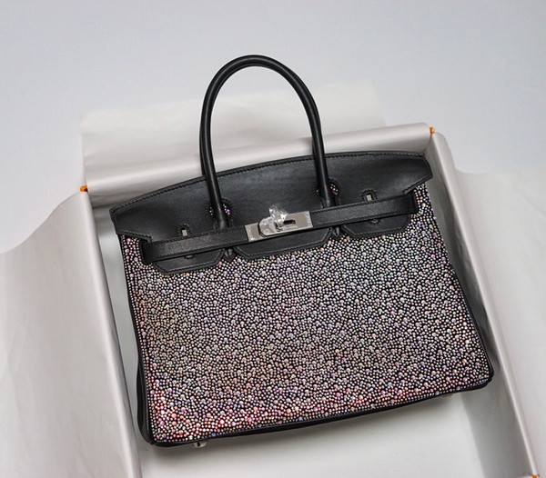 Hermes Black Birkin 30 Swift Leather with Swarovski crystal(Carried by Paris Hilton)
