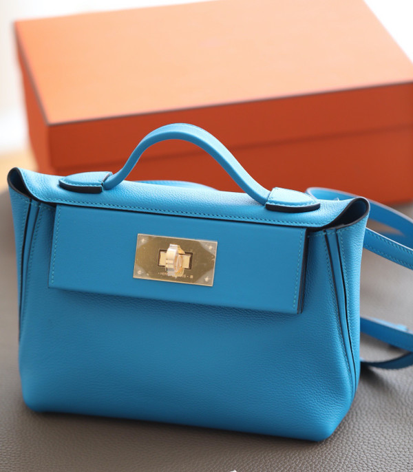 Hermès Mini 24/24 – 21 Bag Blue Aztec Evercolor/Swift leather