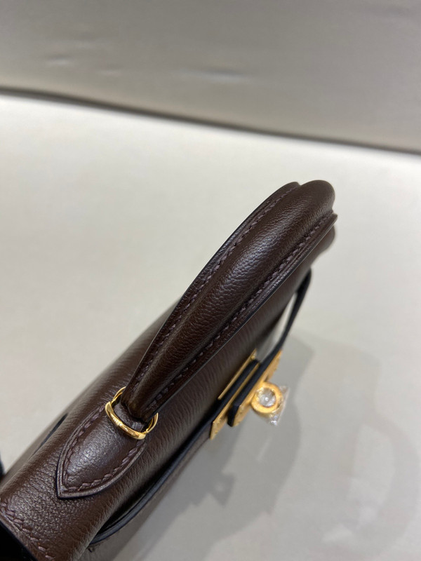 Hermès 46 Ebene/Orange Mini Kelly Pochette Chevre Mysore Leather  Gold hardware