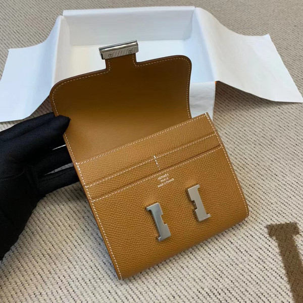 Hermes Constance Compact Passant wallet Gold Epsom Leather with Palladium Hardware
