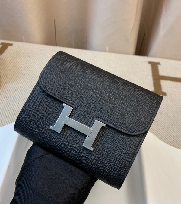 Hermes Constance Compact Passant wallet Black Epsom Leather with Palladium Hardware