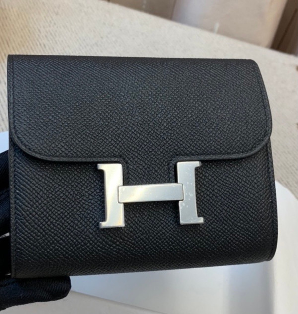 Hermes Constance Compact Passant wallet Black Epsom Leather with Palladium Hardware
