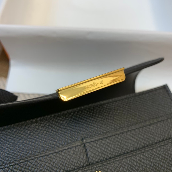 Hermes Constance Compact Passant wallet Black Epsom Leather with Gold Hardware