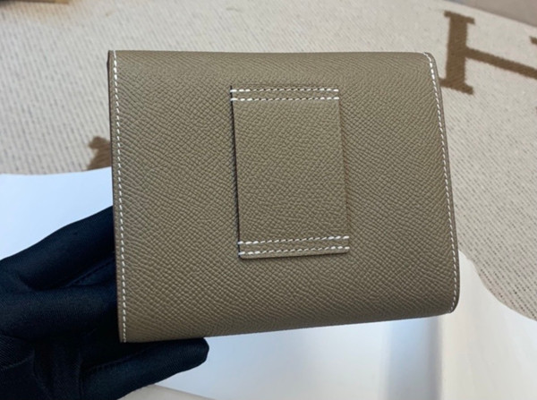 Hermes Constance Compact Passant wallet Etoupe Epsom Leather with Gold Hardware