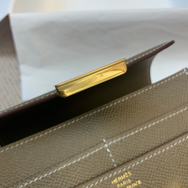 Hermes Constance Compact Passant wallet Etoupe Epsom Leather with Gold Hardware