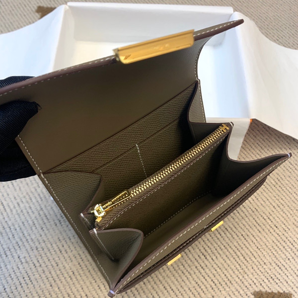 Hermes Constance Compact Passant wallet Etoupe Epsom Leather with Gold Hardware