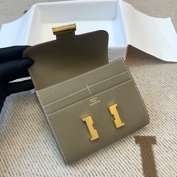 Hermes Constance Compact Passant wallet Etoupe Epsom Leather with Gold Hardware