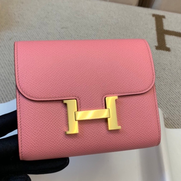 Hermes Constance Compact Passant wallet Sakura Pink Epsom Leather with Gold Hardware