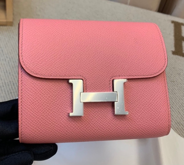 Hermes Constance Compact Passant wallet Sakura Pink Epsom Leather with Palladium Hardware