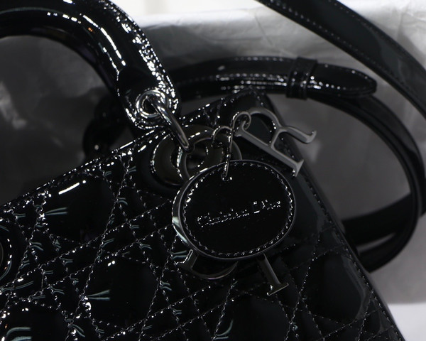 Christian Dior SMALL LADY DIOR BAG Black Ultraglossy Patent Cannage Calfskin