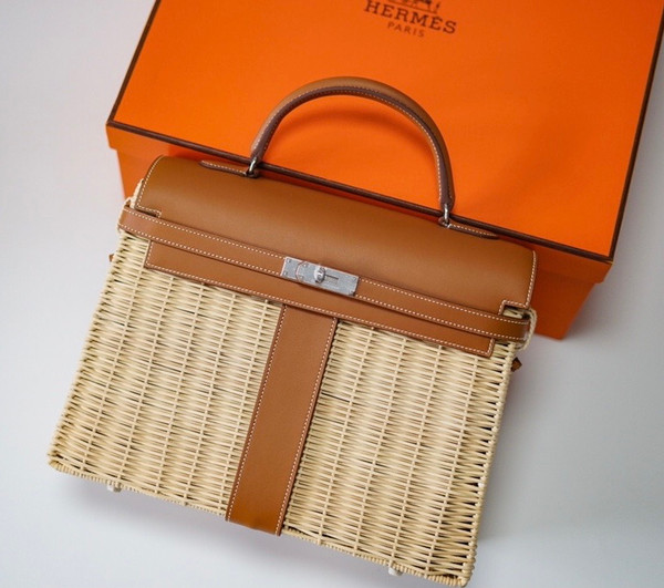 Hermes Limited Edition Gold Picnic Kelly 35 Wicker Palladium Hardware