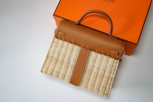 Hermes Limited Edition Gold Picnic Kelly 35 Wicker Palladium Hardware