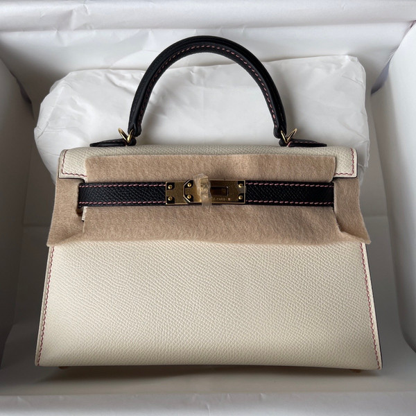 Hermes Black/Craie Mini Kelly II 20 Epsom Gold Hardware