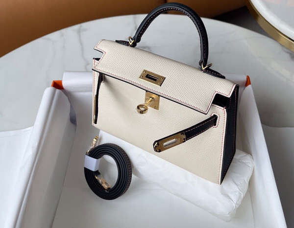 Hermes Black/Craie Mini Kelly II 20 Epsom Gold Hardware