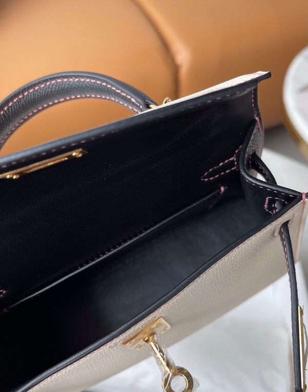 Hermes Black/Craie Mini Kelly II 20 Epsom Gold Hardware