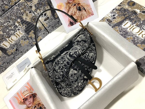 Christian Dior SADDLE BAG Blue Toile de Jouy Reverse Jacquard
