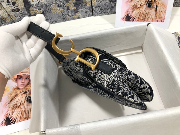 Christian Dior SADDLE BAG Blue Toile de Jouy Reverse Jacquard
