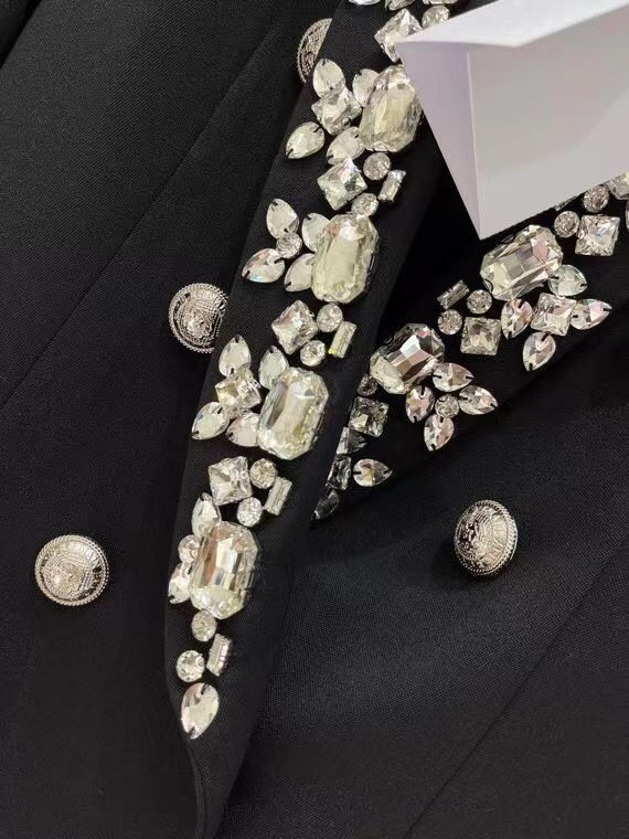 Balmain Black wool blazer with silver embroidery