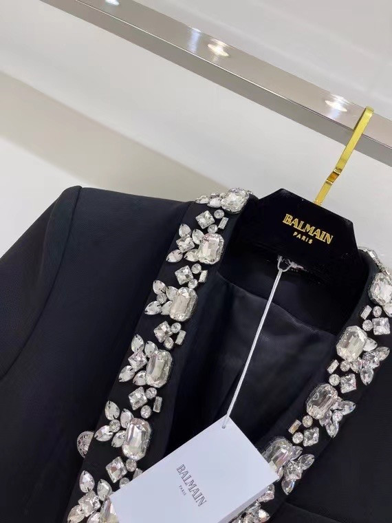 Balmain Black wool blazer with silver embroidery