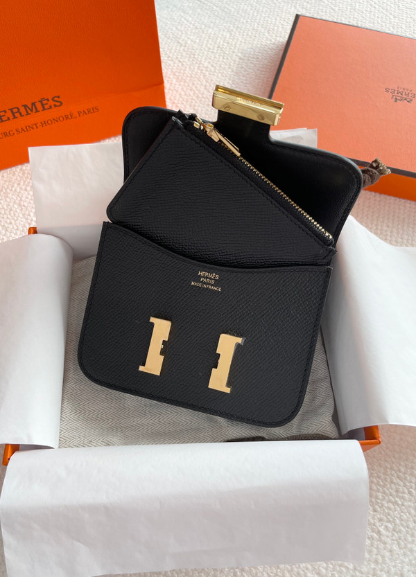 Hermès Constance Slim wallet Black Epsom leather with gold hardware