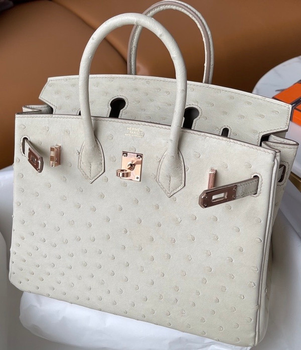 Hermes 3C Wool Birkin Bag 25cm KK Ostrich Leather Gold Hardware