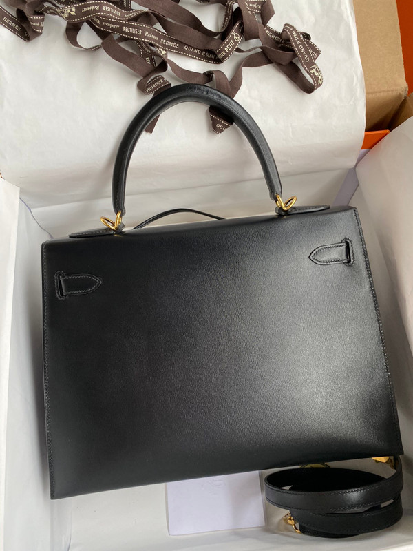 Hermes Black Sellier Kelly Bag Box Leather GHW 32 cm