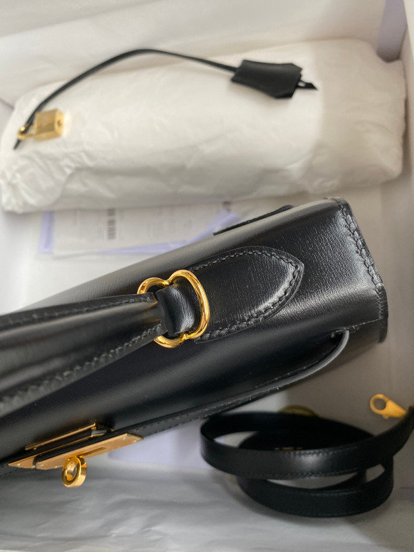 Hermes Black Sellier Kelly Bag Box Leather GHW 32 cm