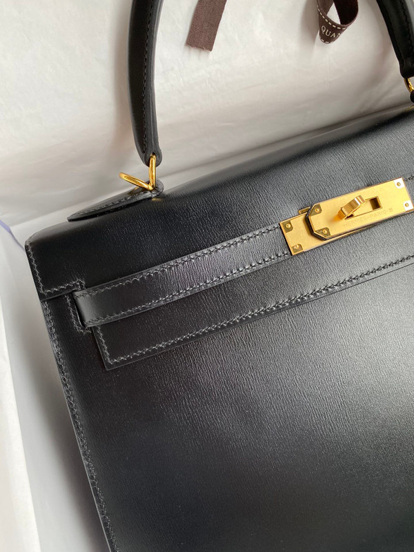 Hermes Black Sellier Kelly Bag Box Leather GHW 32 cm