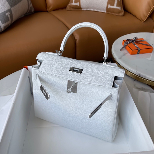 Hermès White Kelly 25  Togo Palladium Hardware