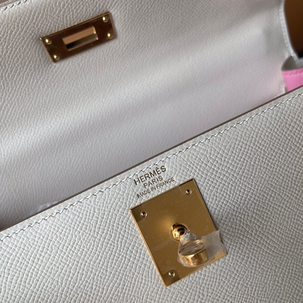 HERMES KELLY 28 SELLIER  CRAIE/SAKURA PINK EPSOM GOLD HARDWARE