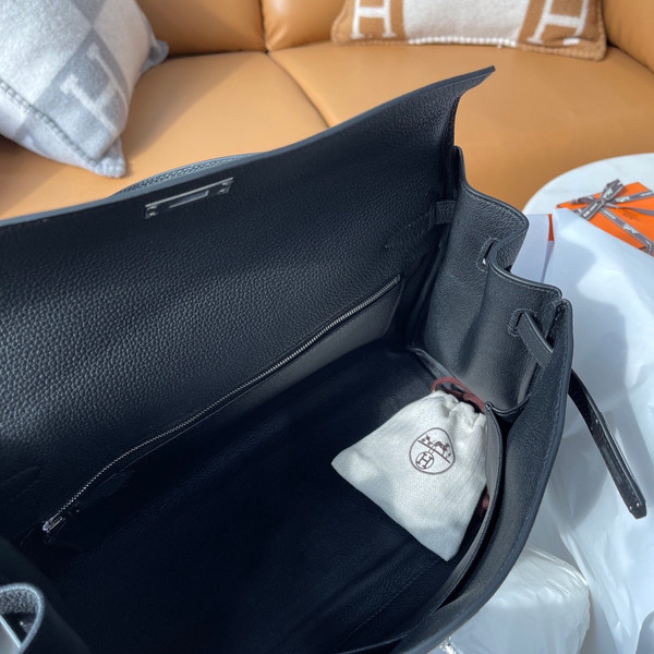 HERMES KELLY 35 RETOURNE NOIR BLACK TOGO PALLADIUM HARDWARE